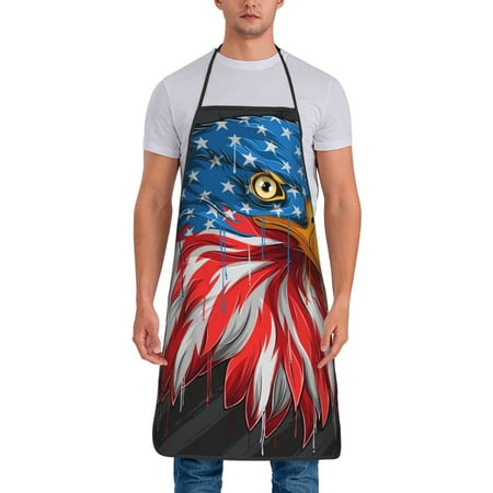 

Junzan Eagle Head With American Flag Print Kitchen Cooking Aprons Chef Apron for Men and Women Professional for Cooking Bib Aprons for Kitchen/Crafting/BBQ/Drawing