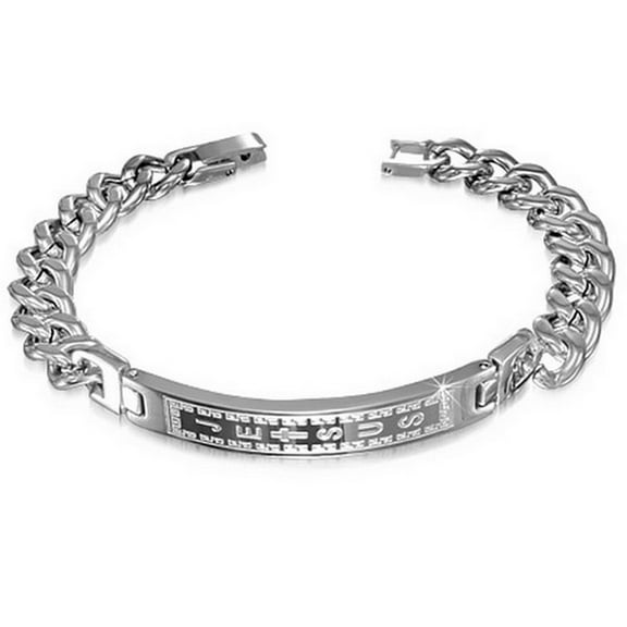Stainless Steel Silver-Tone Mens Religious Jesus Link Chain Bracelet with Clasp