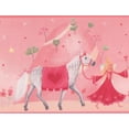 thumbnail image 1 of Cheval de Château de Princesse Rouge sur la Bordure Rose de Papier Peint pour les Enfants, Rouler 15' x 9'', 1 of 3