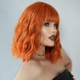 thumbnail image 2 of RV Peluca naranja sucia, cabello corto y rizado para mujer, flequillo de aire, cabello rizado de longitud media, fibra química, cubierta para el cabello Rojo Verde, 2 of 5