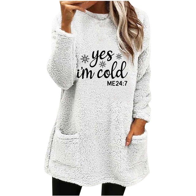 Gibobby Sudadera Navidad mujer Sudadera informal de manga larga con cuello redondo y estampado de para mujer, Top holgado de felpa con bolsillo(Blanco,G)