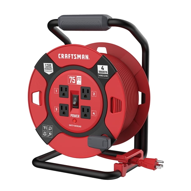 Carrete de cable de extensión retráctil CRAFTSMAN de 75 pies con 4 enchufes