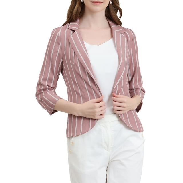 INSPIRE CHIC Blazer à Rayures pour Femme Manches 3/4 Décontracté Ouvert à l'Avant Revers Cranté Blazer S Rose Foncé