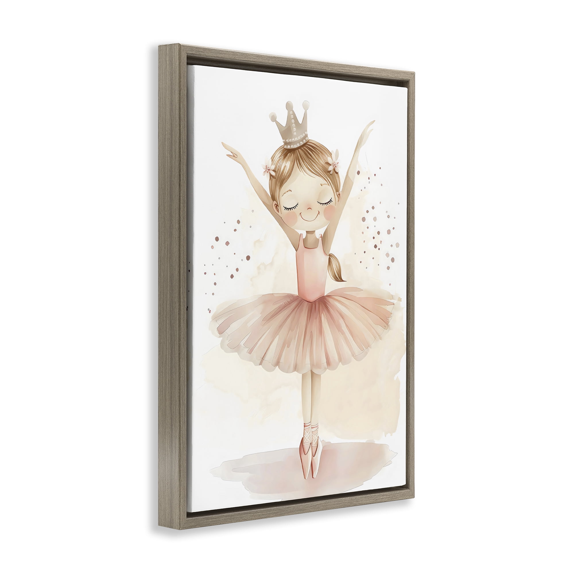 Stupell Industries Crowned Ballerina with Flowers Brown Framed Floater Canvas Wall Art, design by Creative Studio