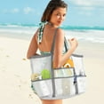 thumbnail image 4 of Livhil Mesh Beach Bag Rope Handles, Mesh Tote Bag for Women Contains Wicker Oversized Beach Tote Bag with 9 Small Pockets (White), 4 of 7