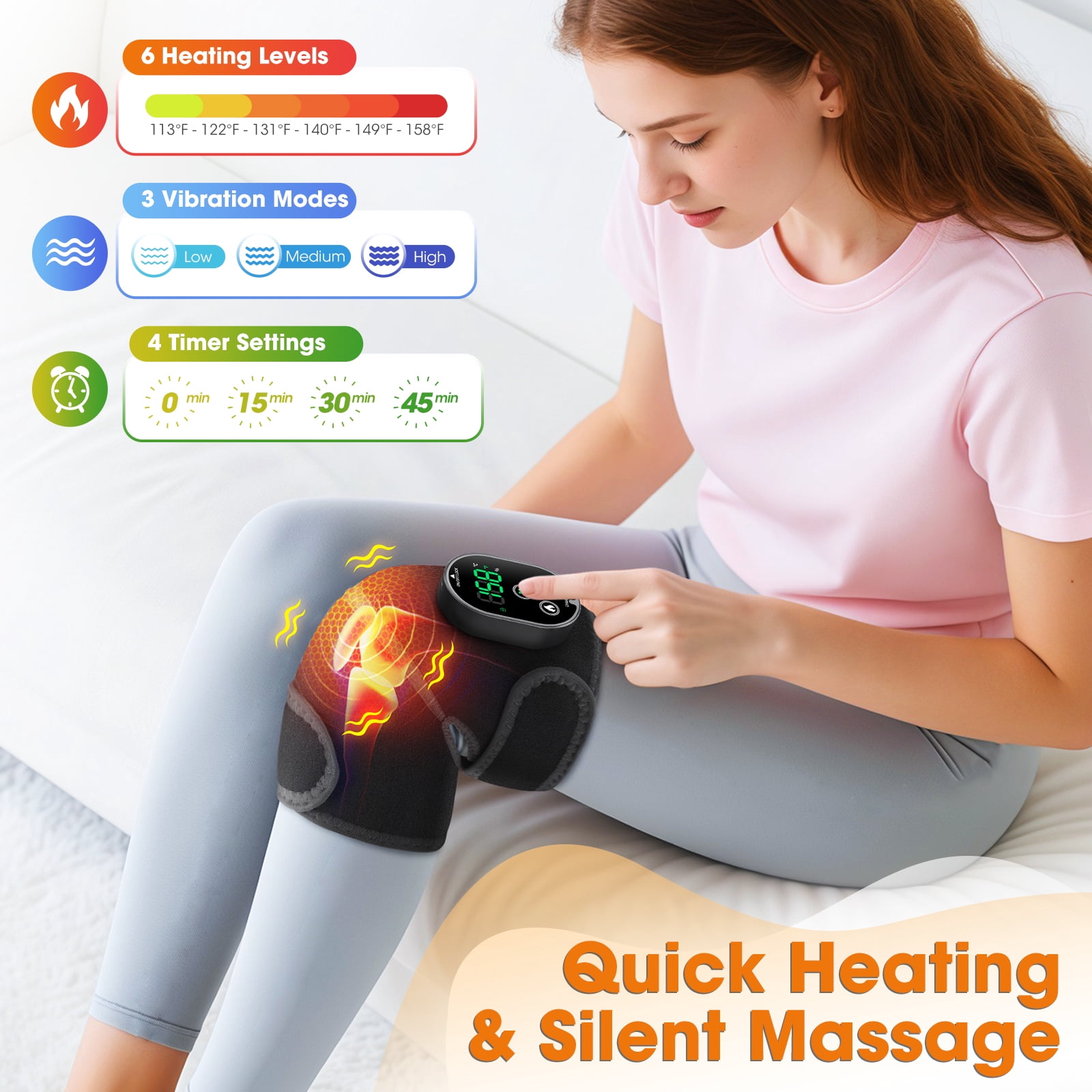 Cordless Heated Knee Massager, 3 in 1 Knee Massager with Heat and Vibration, Portable Electric Massage Knee Heating Pad for Elbow Shoulder Brace Wrap, 3 Vibration Heat, LED Display