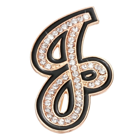 Uxcell Rhinestone Letter Brooch Pins, Initial Letter J Broaches Metal Crystal Alphabet A-Z Lapel Pin Black Edge for Women Jewelry Gift Suit Clothes Hat Dress Coat Craft, Gold Tone