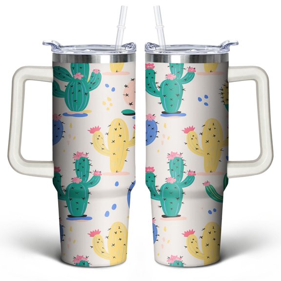 Cactus 30 Oz Tumbler with Handle Lid and Straw, Stainless Steel Double Walled Vacuum Insulated Cup, Cute Anniversary Wedding Birthday Gifts Tumbler for Women Men Friends Outdoor Indoor