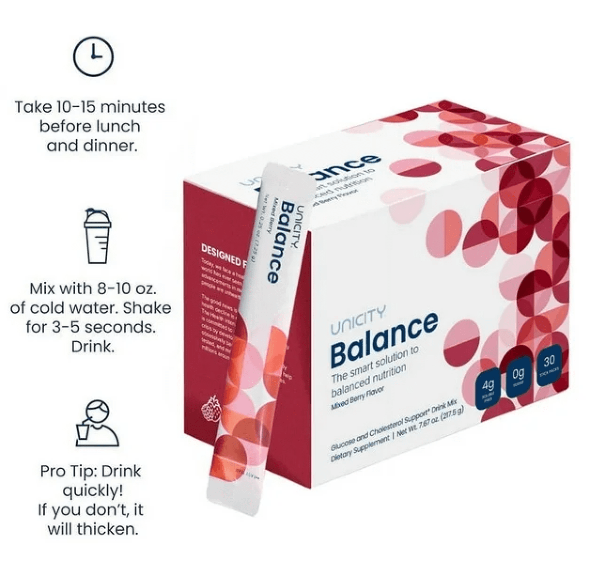 Unicity Balance Mixed Berry Drink Mix 2 Box Pack with Bottle, 60 Sachets Total, Fiber Drink Mix Powder, Reusable Mixing Bottle Included, Instant Berry Beverage, Low Calorie for Men & Women