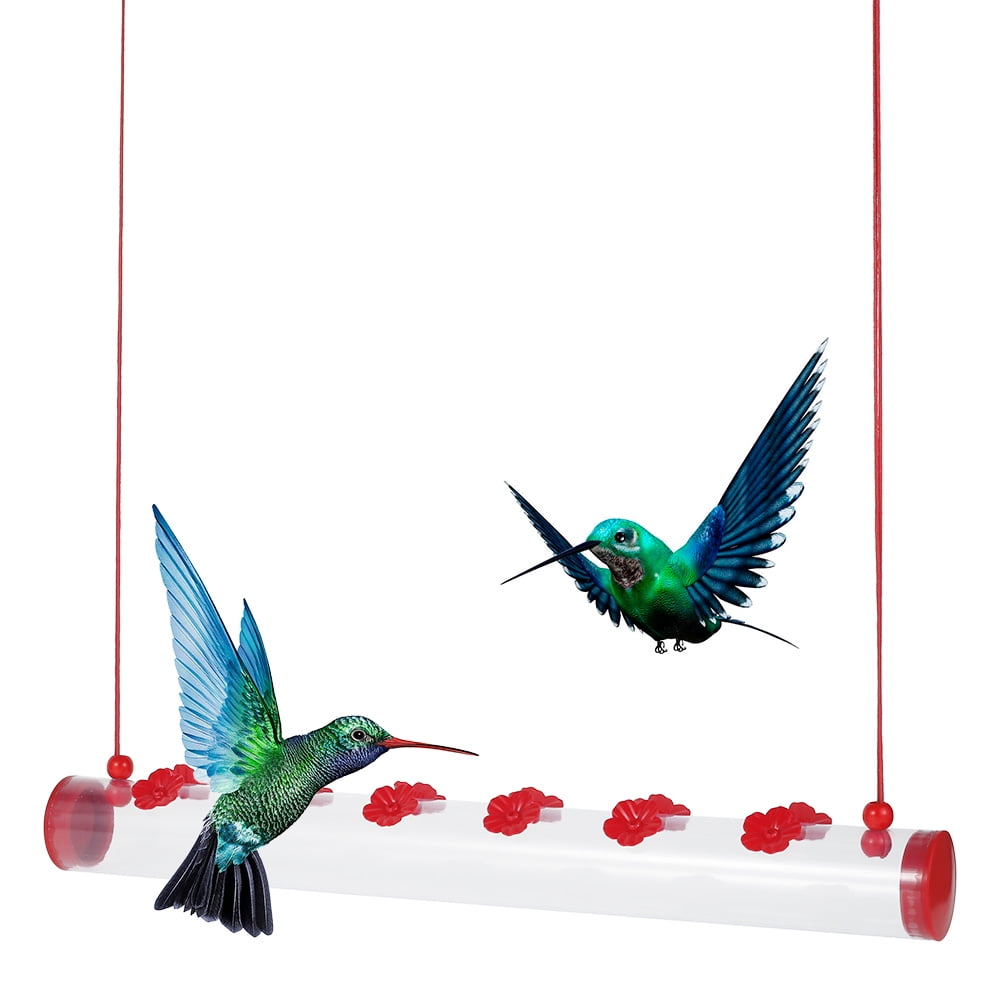 AoHao Hummingbird Feeder, Outdoor Bob's Bird Feeder With Red Tranparent Hanging Tube, 360° View