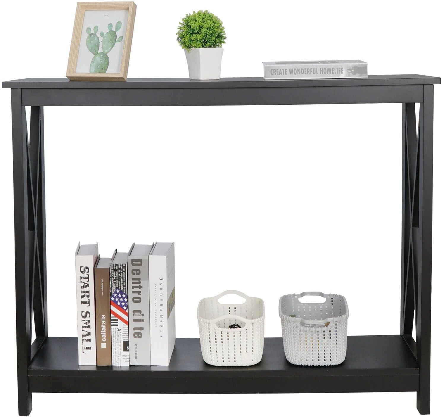 Console Table 2-Tier with Storage Shelf,X-Design Bookshelf Narrow Accent Table for Entryway Hallway Living Room Sofa Side Table,Black