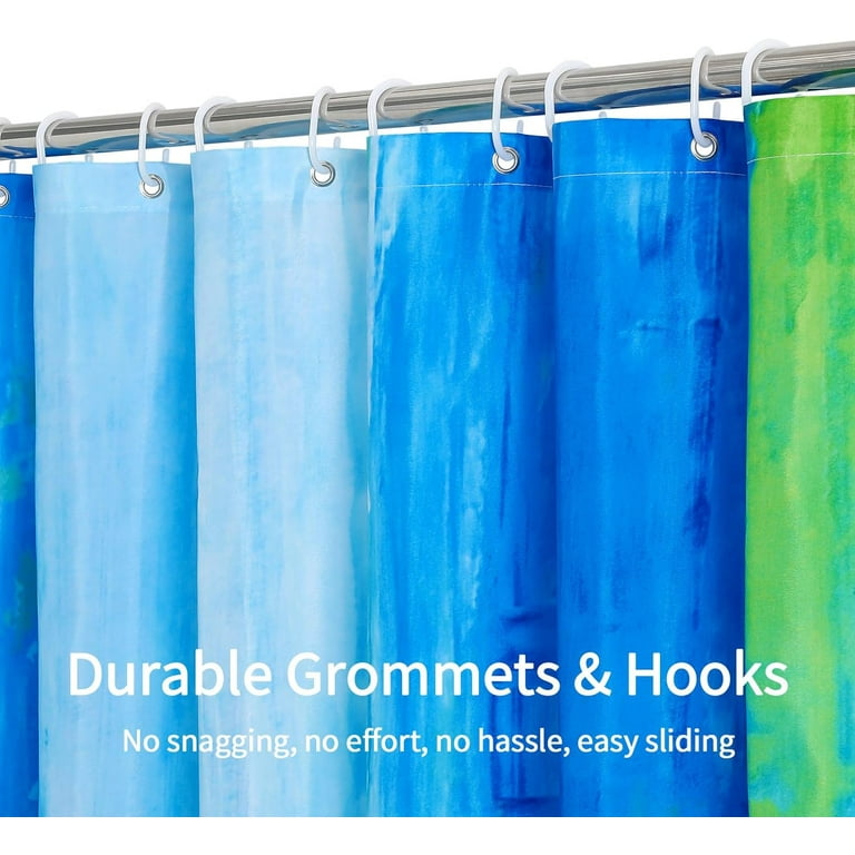 NECSOLE Geometric Abstract Shower Curtain - Blue Turquoise Green Brush Graffiti Design, Waterproof 72x72 Inch With Hooks