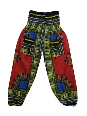 Mogul Bohemian Boho Chic Red Yoga Pants Tribal Print Front Pockets Loose Casual Pant