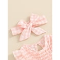 thumbnail image 4 of Newborn Baby Girl Summer Outfit Short Ruffle Sleeve Plaid Bubble Romper Cute One Piece Bodysuit with Headband Set, 4 of 7