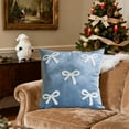 thumbnail image 2 of Cinvoph 18"x18" Velvet Throw Pillow Covers Soft Bow Cushion Cases Christmas New Year Holiday Decor, Decorative Pillow Covers for Couch Sofa Chair Living Room, Warm Holiday Gatherings Decor Blue, 2 of 6