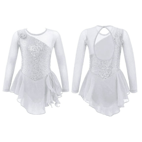 Alvivi Kids Girls Dance Dress Long Sleeve Ballet Gymnastics Skating Dancewear 4-14