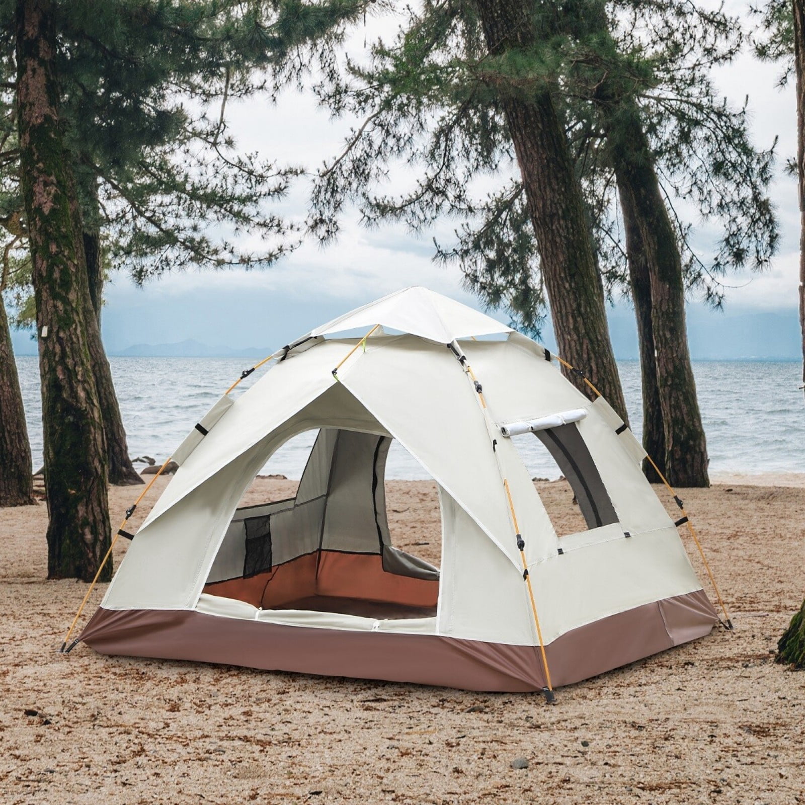 Camping Tent 3 Person Automatic Pop Up Tent, Waterproof Windproof, Easy Setup in 60s, with Rainfly, Carry Bag & Ground Nails, Portable Dome Tent for Family Camping Hiking Traveling