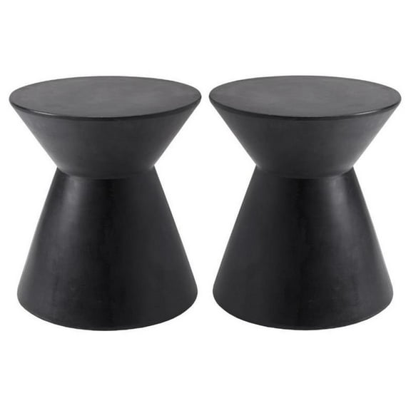 Home Square Astley 17.5" Round Modern Concrete End Table in Black - Set of 2