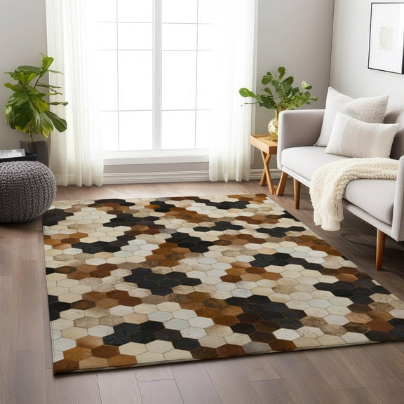 Addison Rugs Mayfield Washable Cowhide Octagon Multi Rectangle Rug, 10' x 14'