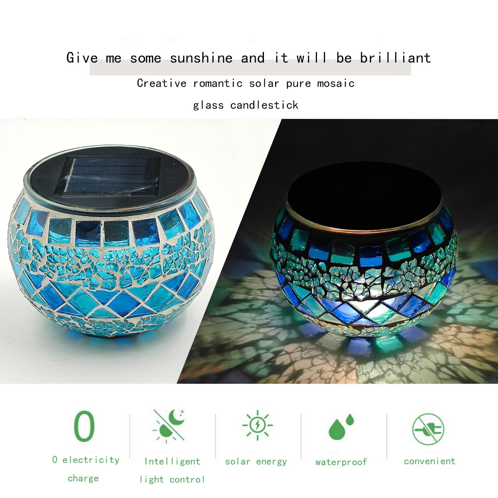 WWV Solar Mosaic Glass Table Lamp Color Changing LED Night Light for Garden Yard Outdoor Indoor Decor Gift Broken Glass Design