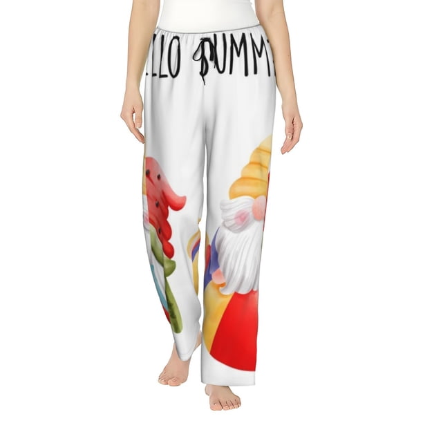 Fotbe Summer Gnome Pantalones de Pijama para Mujer, Pantalones de Dormir, Pantalones Pj con Cordón y Bolsillos-3X-Large