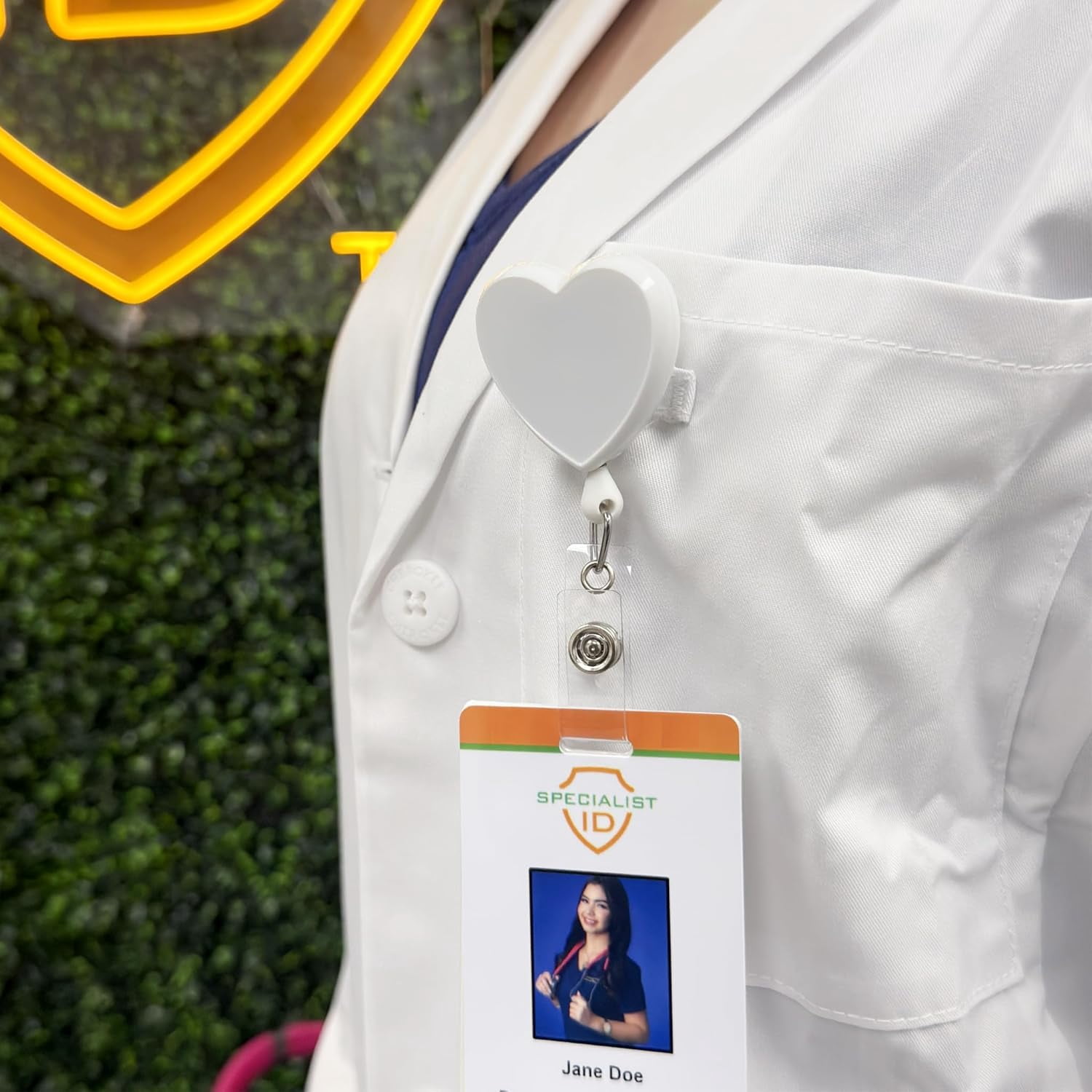 Heart Shaped Retractable Badge Reel with Rotating Swivel Spring Clip - Cute Heavy Duty Name Tag Reels for Nurses, Pediatrics, Teachers, EKG and More by Specialist ID (White)