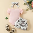 thumbnail image 6 of Infant Girl's Outfits Short Sleeved Letter Print Romper Floral Shorts With Headband Set, 6 of 8