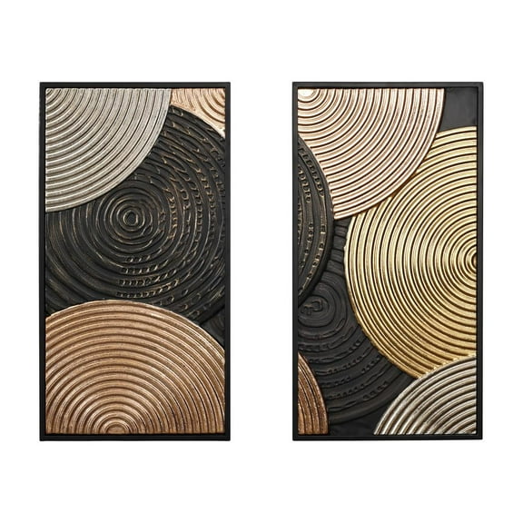 LuxenHome 2-Pc Earth Tone Circles Abstract Rectangular Metal Wall Decor Set