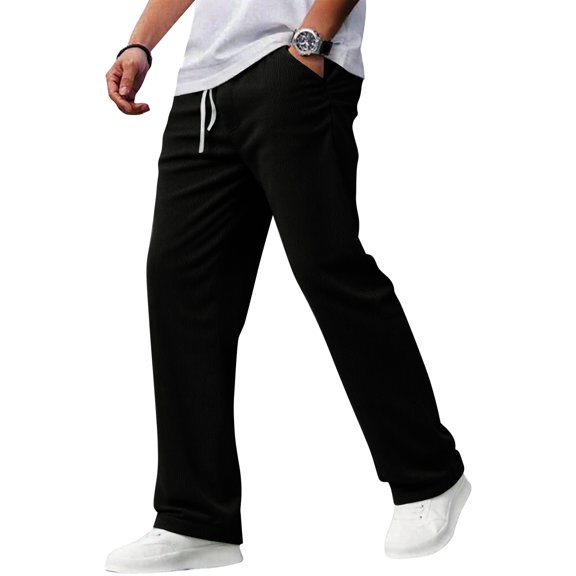WTOBBY Men's Corduroy Pants Casual Lace-Up Loose Trousers for Daily Wear Comfortable Relaxed Fit Vintage Style Men's Pants,Black L