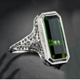 thumbnail image 2 of Women's Natural Emerald Large Rectangular Inlaid Zircon Ring, 2 of 2