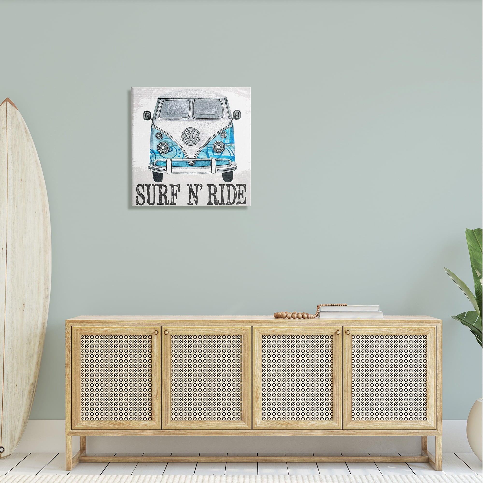 Stupell Surf N Ride Blue Retro Summer Bus Landscape Painting Gallery Wrapped Canvas Print Wall Art