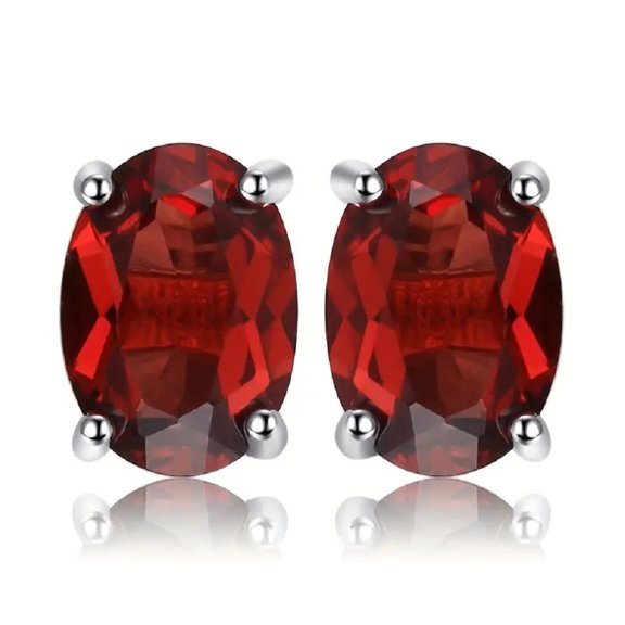 KohinoorGems 7x5mm Oval Natural Garnet Stud Earrings For Women 18K Gold Plated