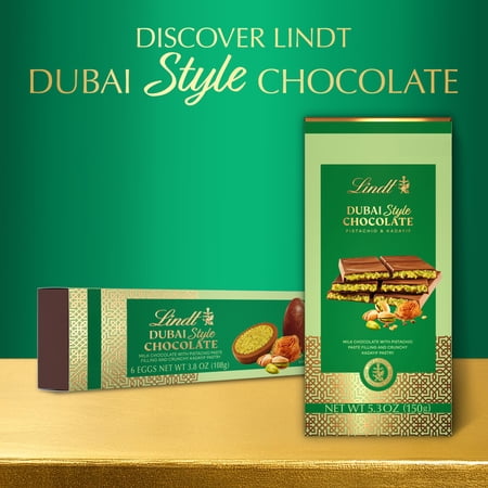 LINDT DUBAI STYLE MILK CHOCOLATE CANDY EASTER EGGS WITH PISTACHIO & KADAYIF, 3.8 OZ., 6 COUNT
