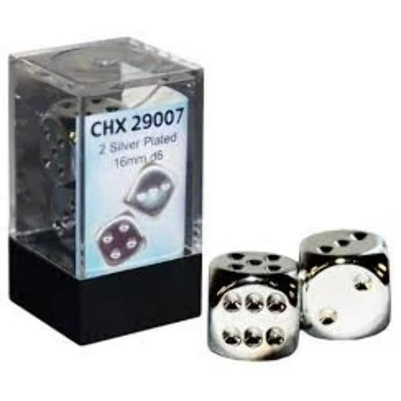 DND dés Set-Chessex D&D dés-16mm Argent Plaqué Métal dés Polyédriques Set-Dongeons et Dragons dés Comprend 2 dés “ D6 (CHX29007)