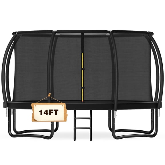 12FT 14FT 16FT Outdoor Trampoline for Kids Adults with Safety Enclosure Net and Ladder, Weatherproof Anti-Rust Backyard Recreational Trampoline