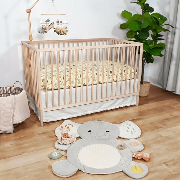 The Peanutshell 4-Piece Elephant Safari Full Nursery Set with Tummy Time Mat, Security Blanket, and More