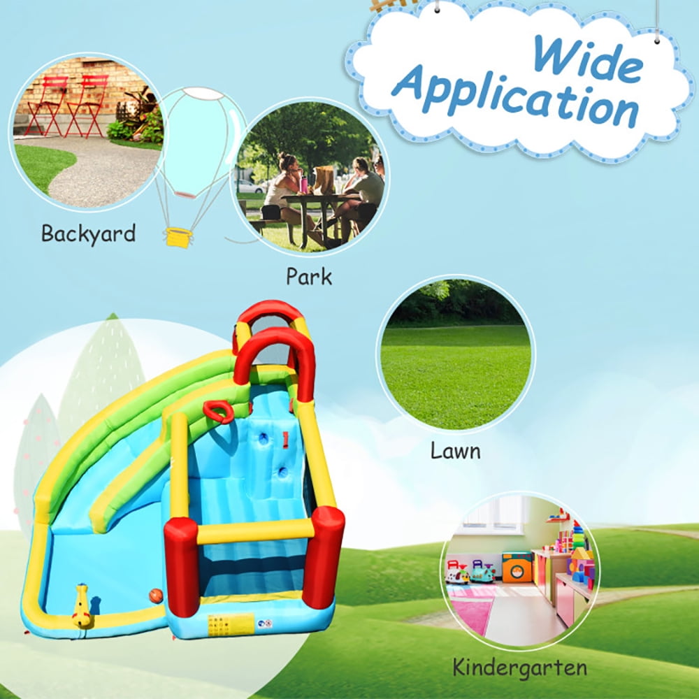 Aimee Lii 6-in-1 Inflatable Bounce House with Climbing Wall and Basketball Hoop with Blower, Kids Bounce House Water Slide