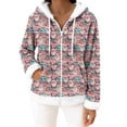thumbnail image 2 of Women's Casual Fashion Long-Sleeve Zip-Up Fleece Hooded Cardigan with Christmas Print, Cozy and Warm for Winter Season,Pink,2XL, 2 of 5