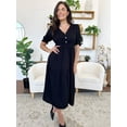 thumbnail image 3 of Women's Ruched V Neck Midi Dress with Half Sleeves and Ruffled Buttoned Details in Viscose 100% for Everyday Wear, 3 of 13