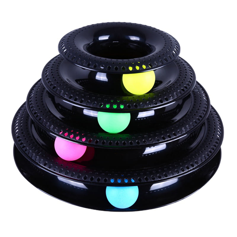 Ccgdgft Cat Toy Roller Cat Toys 4 Level Towers Tracks Roller with 4 Colorful Balls,Interactive Toys Color : Black