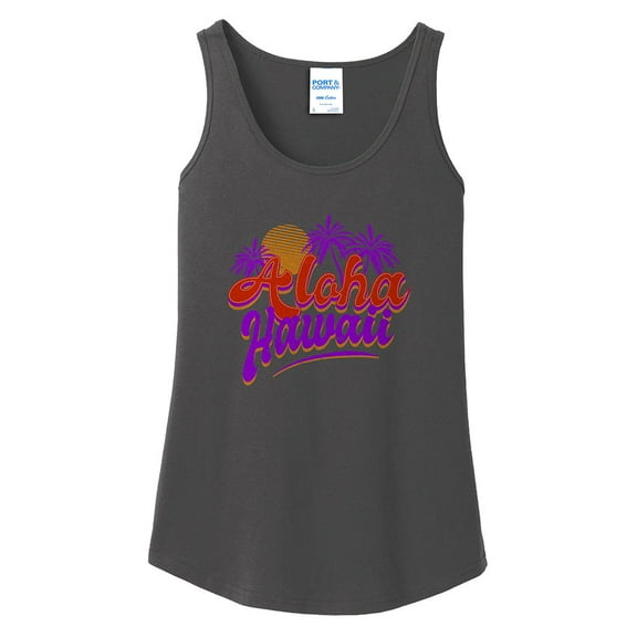 Big Size Aloha Hawaii Graphic Lady's Core Cotton Tank Top - Charcoal XL