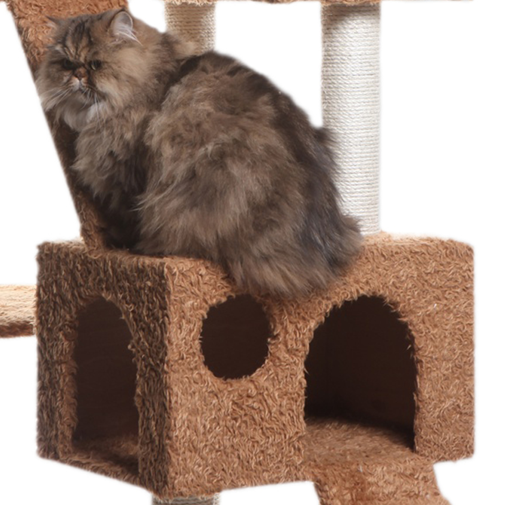 Armarkat 74-in Multi-Level Real Wood Cat Tree Large Cat Play Furniture With SratchhIng Posts, Large Playforms, A7407 Ochre Brown