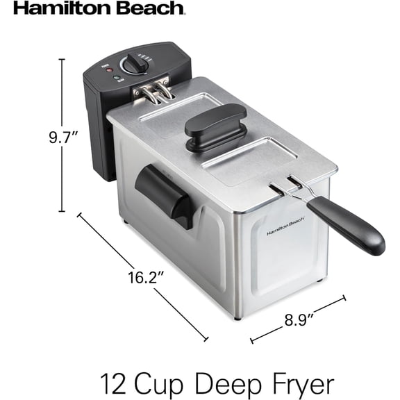 Family Style Electric Deep Fryer, 1500W Stainless Steel with Basket Hooks