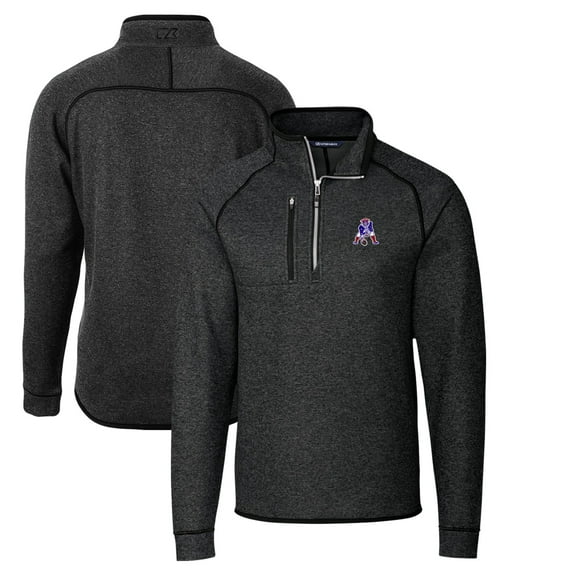 Men's Cutter & Buck Heather Charcoal New England Patriots Throwback Logo Mainsail Sweater-Knit Half-Zip Pullover Jacket