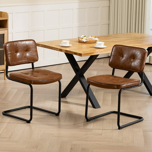Homhum Mid Century Modern Dinning Chairs Set of 2, Upholstered Armless Cantilever Chairs, Brown