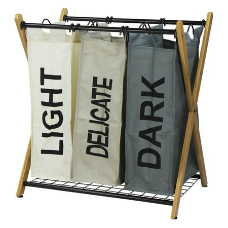 Oceanstar X-Frame Bamboo 3-Bag Laundry Sorter, Color