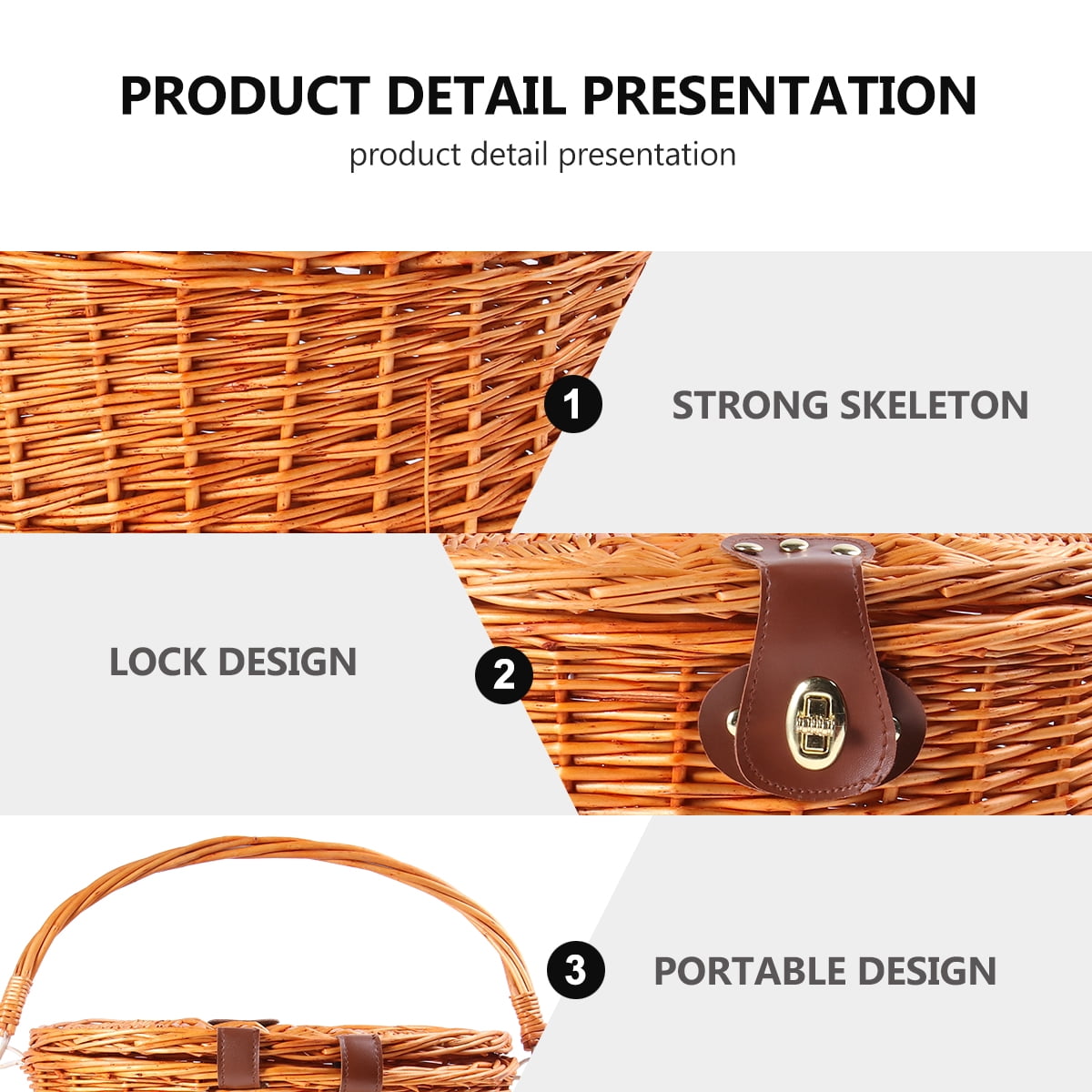 Worgeous Brown Wicker Bike Basket with Lid and Handle for Front Handlebar, Fits Most Cruiser Bikes, Stylish and Design