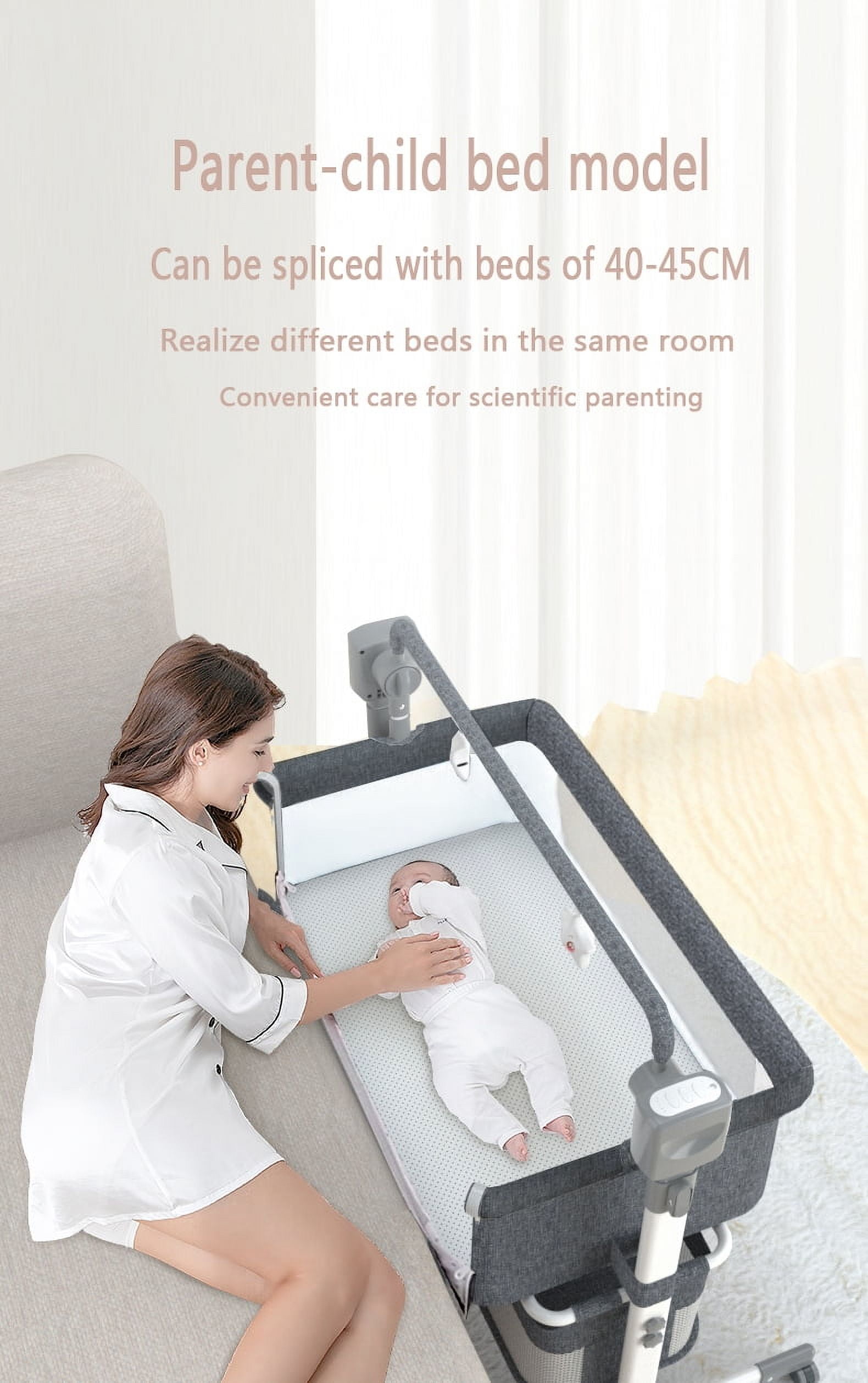 Electric Baby Crib Cradle Newborn Movable Rocking Bed Smart Portable Crib with Mosquito Net for Newborn,Bluetooth Music Speaker,Khaki