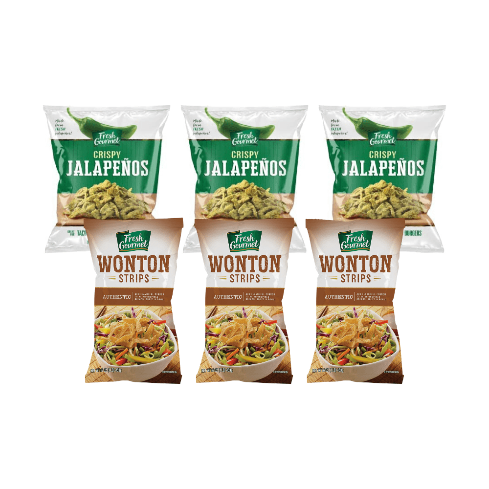 Fresh Gourmet Lightly Salted Crispy Jalapenos, 16 oz, Authentic Wonton Strips, 16 oz Variety