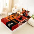 thumbnail image 5 of Manfei Retro Patchwork Halloween Print Twin Sheets for All, Black Orange Ghost Cat Bat Bedding, 3 Pieces, 1 Flat Sheet, 1 Fitted Sheet and 1 Pillowcase, 5 of 6